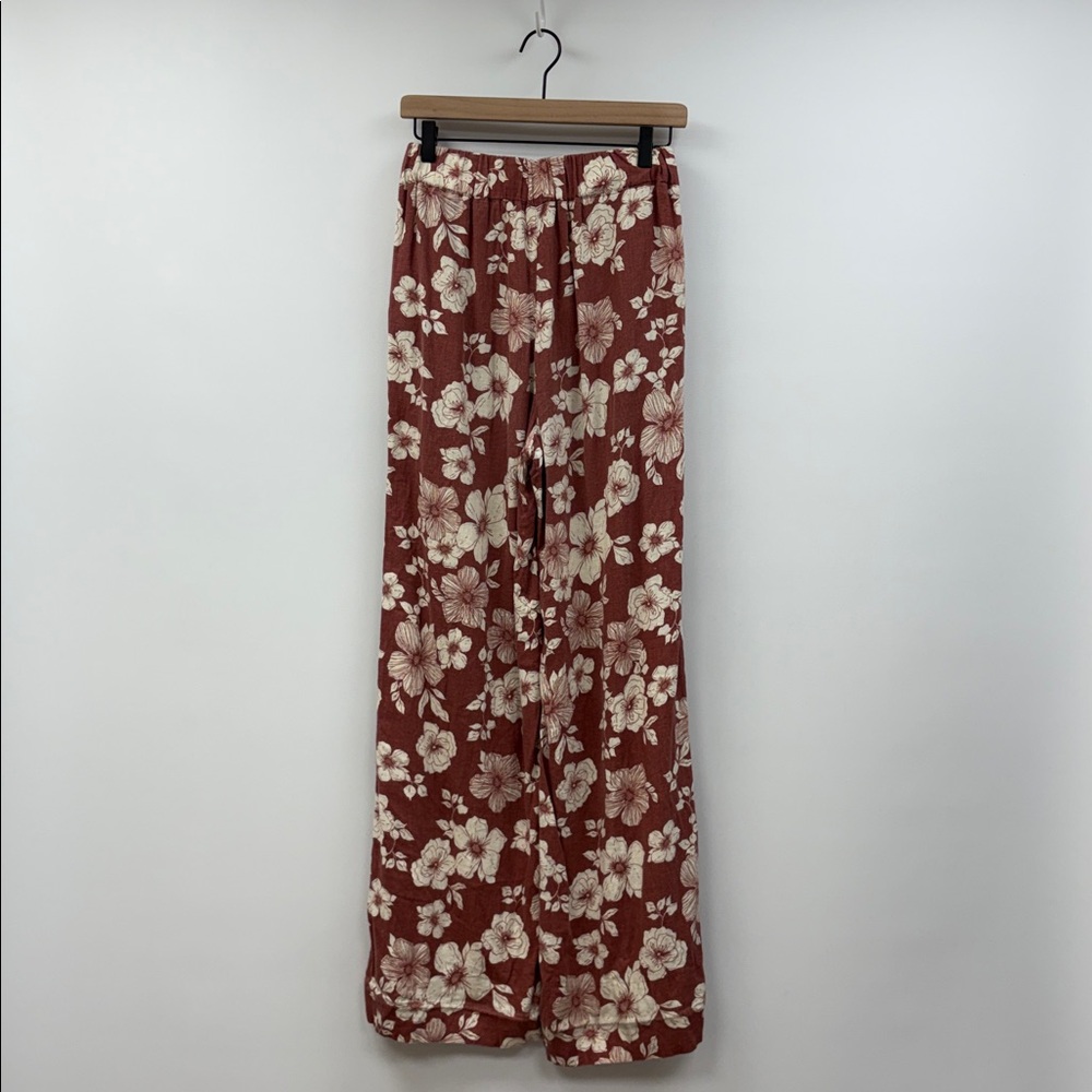 Abercrombie & Fitch Tall Floral Linen Pull-On Relaxed Wide Pant Mahogany Small - Picture 5 of 8